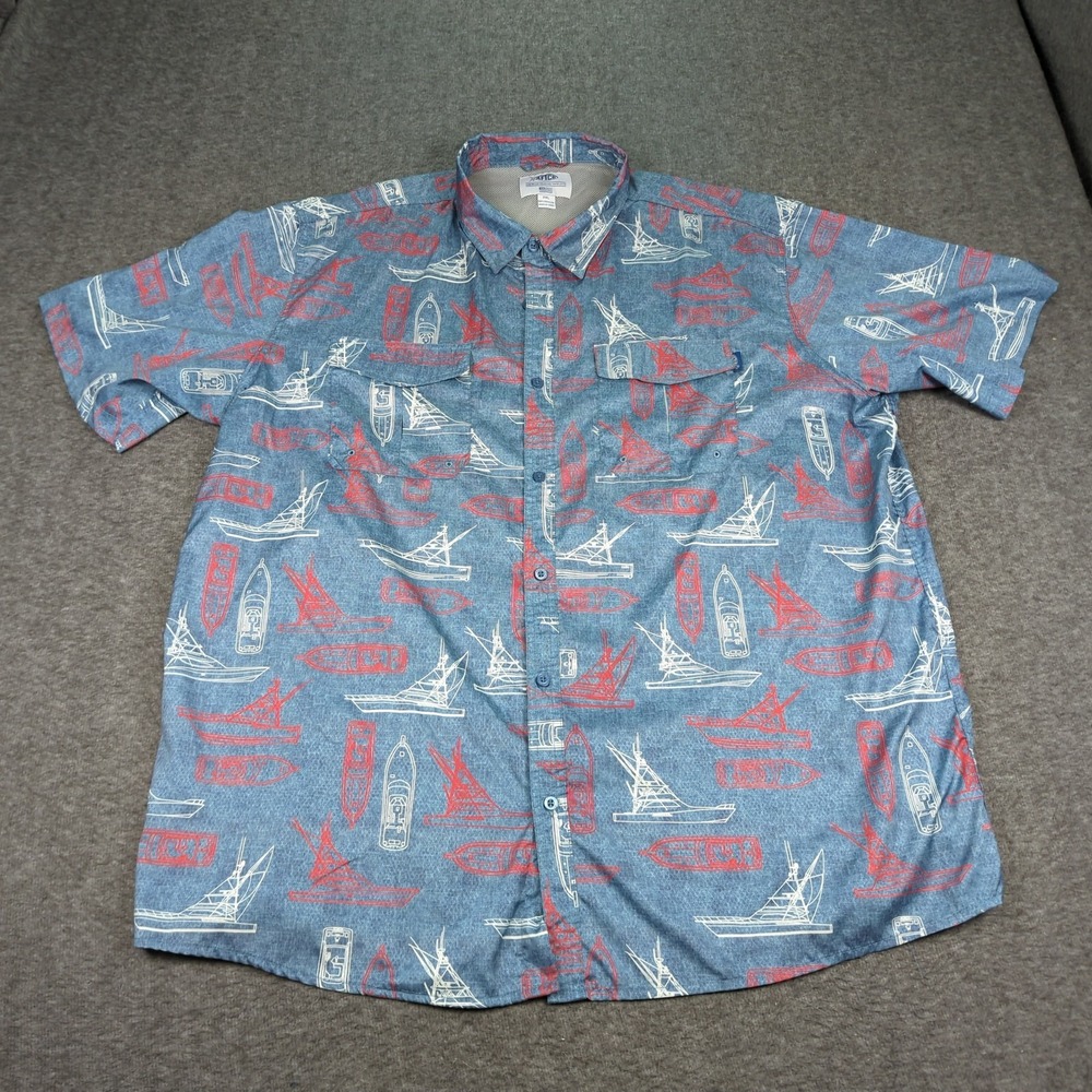 Aftco Shirt Mens 2XL Blue Fishing Boating Vented Casual Outdoor